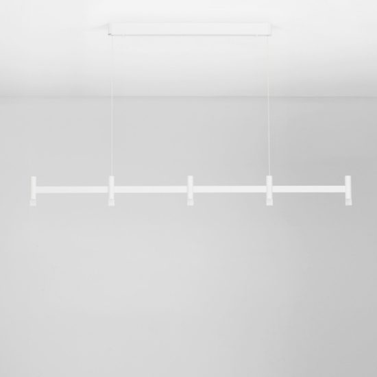 Lampadario a sospensione lineare a 5 luci led 21w 2700k dimmerabile per cucina bianco sabbiato