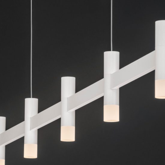 Lampadario a sospensione lineare a 5 luci led 21w 2700k dimmerabile per cucina bianco sabbiato