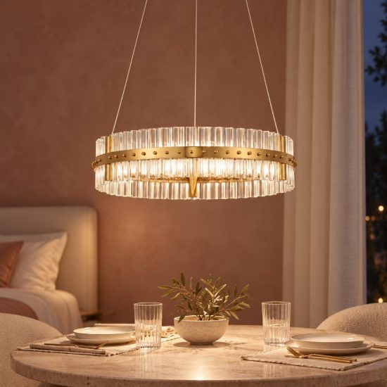 Lampadario a sospensione ad anello led 45w 3500k dimmerabile per camera da letto oro platino