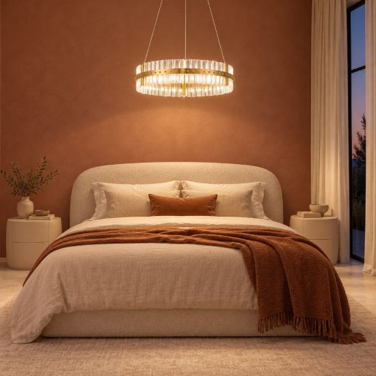 Lampadario a sospensione ad anello led 45w 3500k dimmerabile per camera da letto oro platino