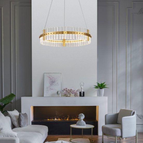 Lampadario a sospensione ad anello led 45w 3500k dimmerabile per camera da letto oro platino