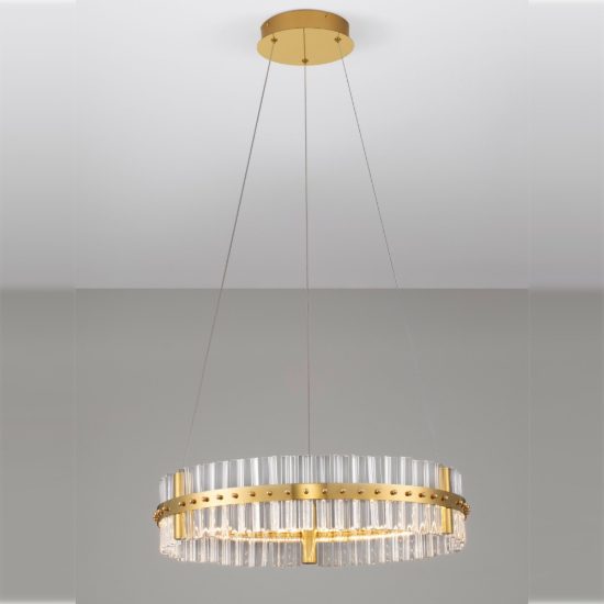 Lampadario a sospensione ad anello led 45w 3500k dimmerabile per camera da letto oro platino