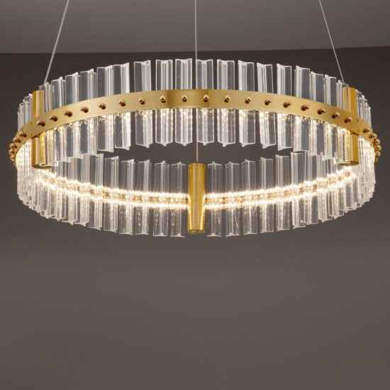 Lampadario a sospensione ad anello led 45w 3500k dimmerabile per camera da letto oro platino
