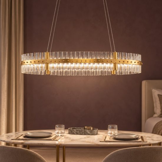 Lampadario a sospensione ovale led 45w 3500k dimmerabile per camera da letto oro platino