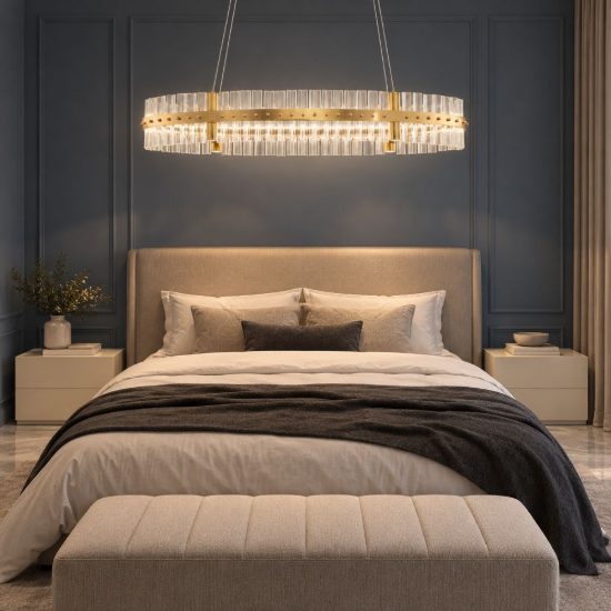Lampadario a sospensione ovale led 45w 3500k dimmerabile per camera da letto oro platino