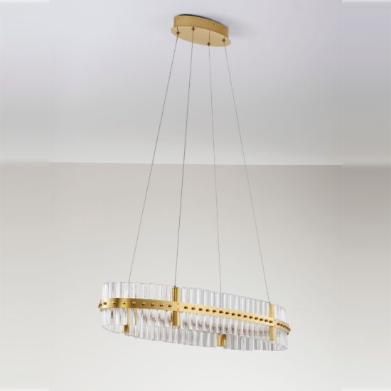 Lampadario a sospensione ovale led 45w 3500k dimmerabile per camera da letto oro platino