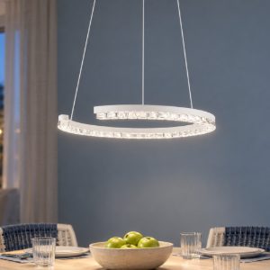 Lampadario a sospensione ad anello led 21w 3000k dimmerabile per soggiorno bianco sabbiato