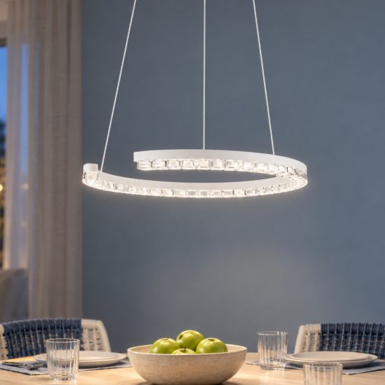 Lampadario a sospensione ad anello led 21w 3000k dimmerabile per soggiorno bianco sabbiato