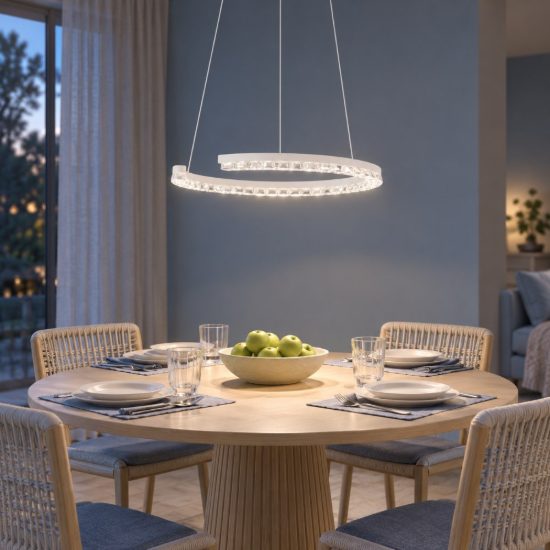 Lampadario a sospensione ad anello led 21w 3000k dimmerabile per soggiorno bianco sabbiato