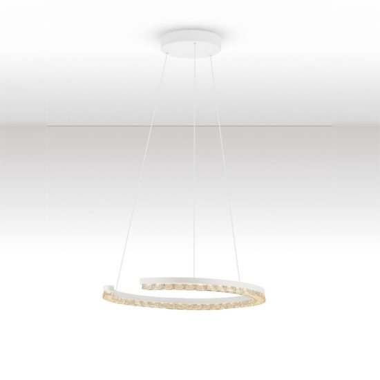 Lampadario a sospensione ad anello led 21w 3000k dimmerabile per soggiorno bianco sabbiato