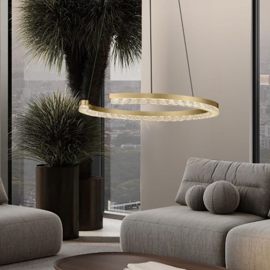 Lampadario a sospensione ad anello led 21w 3000k dimmerabile per soggiorno oro