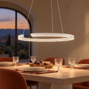 Lampadario a sospensione ad anello led 30w 3000k dimmerabile per soggiorno bianco sabbiato