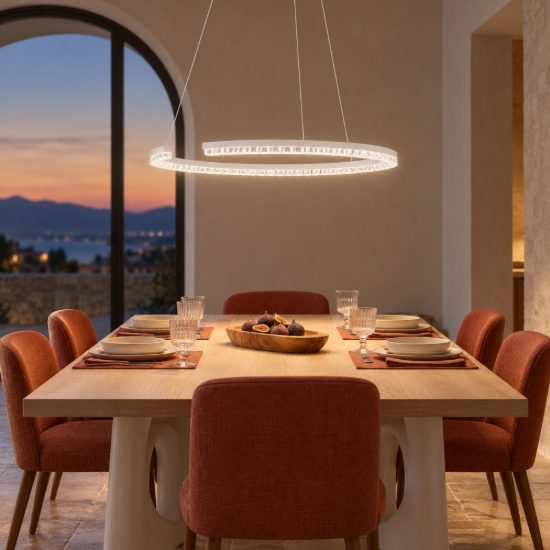Lampadario a sospensione ad anello led 30w 3000k dimmerabile per soggiorno bianco sabbiato