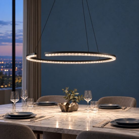 Lampadario a sospensione ad anello led 30w 3000k dimmerabile per soggiorno nero sabbiato