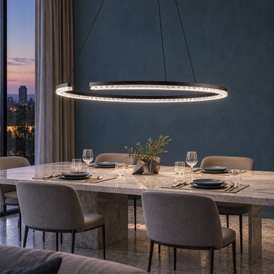 Lampadario a sospensione ad anello led 30w 3000k dimmerabile per soggiorno nero sabbiato