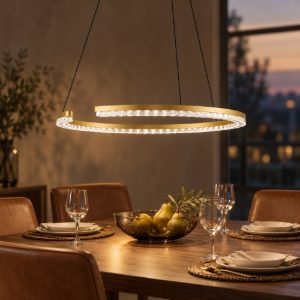 Lampadario a sospensione ad anello led 30w 3000k dimmerabile per soggiorno oro