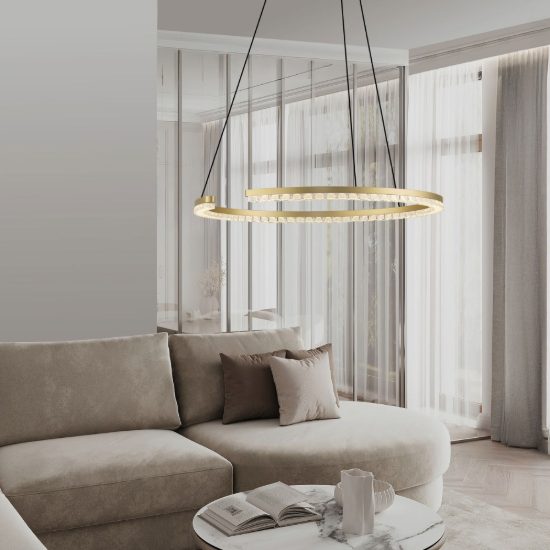 Lampadario a sospensione ad anello led 30w 3000k dimmerabile per soggiorno oro