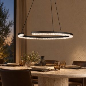 Lampadario a sospensione ad anello led 43w 3000k dimmerabile per soggiorno nero sabbiato