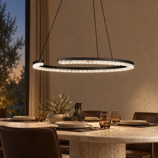 Lampadario a sospensione ad anello led 43w 3000k dimmerabile per soggiorno nero sabbiato