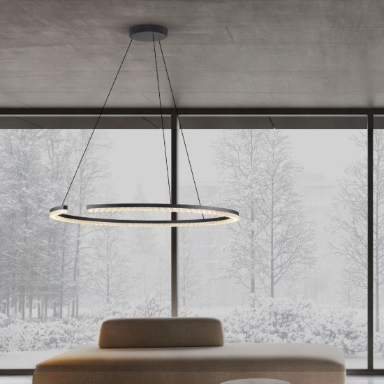 Lampadario a sospensione ad anello led 43w 3000k dimmerabile per soggiorno nero sabbiato