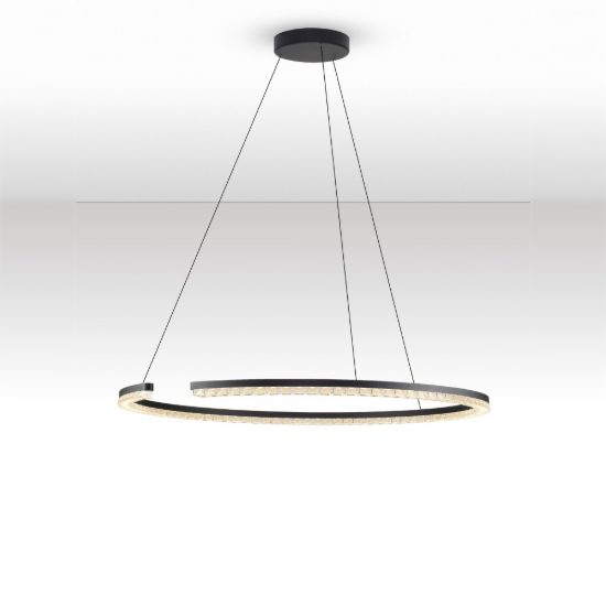 Lampadario a sospensione ad anello led 43w 3000k dimmerabile per soggiorno nero sabbiato