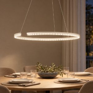 Lampadario a sospensione ad anello led 43w 3000k dimmerabile per soggiorno bianco sabbiato