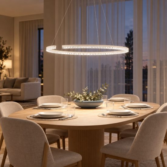 Lampadario a sospensione ad anello led 43w 3000k dimmerabile per soggiorno bianco sabbiato