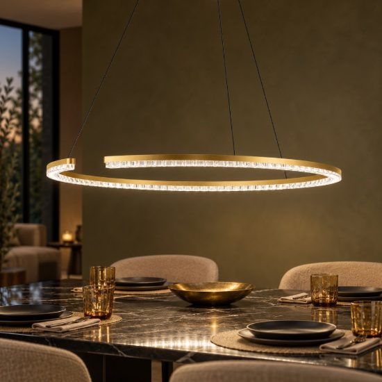 Lampadario a sospensione ad anello led 43w 3000k dimmerabile per soggiorno oro