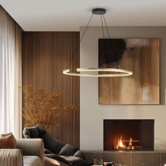 Lampadario a sospensione ad anello led 43w 3000k dimmerabile per soggiorno oro