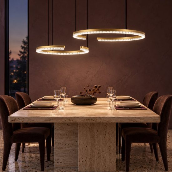 Lampadario a sospensione a due anelli led 49w 3000k dimmerabile per soggiorno oro