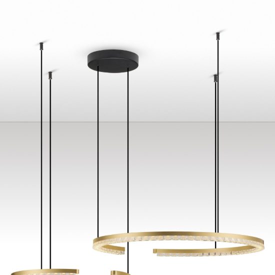 Lampadario a sospensione a due anelli led 49w 3000k dimmerabile per soggiorno oro