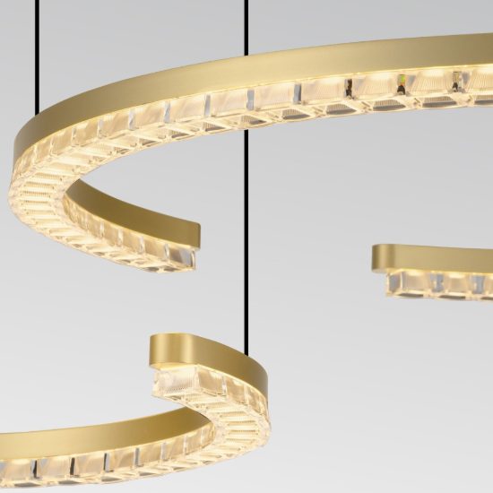 Lampadario a sospensione a due anelli led 49w 3000k dimmerabile per soggiorno oro