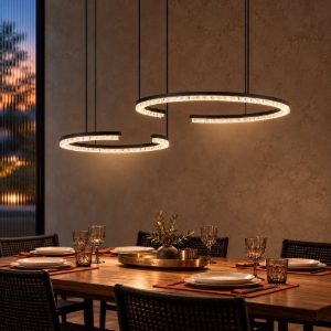 Lampadario a sospensione a due anelli led 49w 3000k dimmerabile per soggiorno nero sabbiato