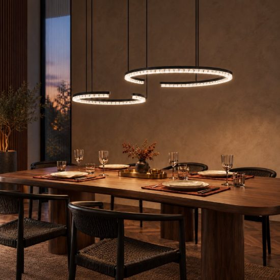 Lampadario a sospensione a due anelli led 49w 3000k dimmerabile per soggiorno nero sabbiato