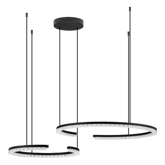 Lampadario a sospensione a due anelli led 49w 3000k dimmerabile per soggiorno nero sabbiato