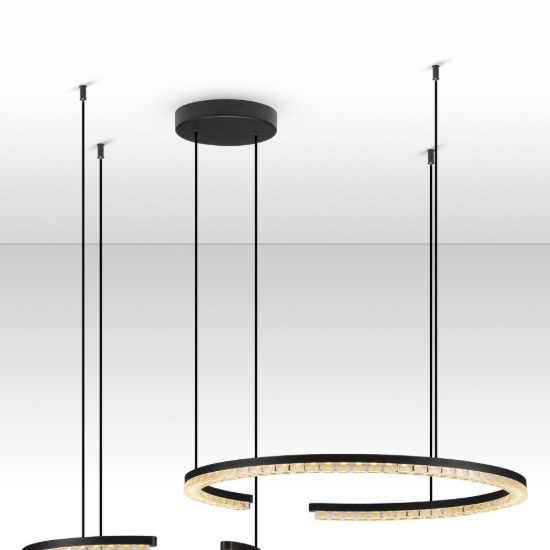 Lampadario a sospensione a due anelli led 49w 3000k dimmerabile per soggiorno nero sabbiato