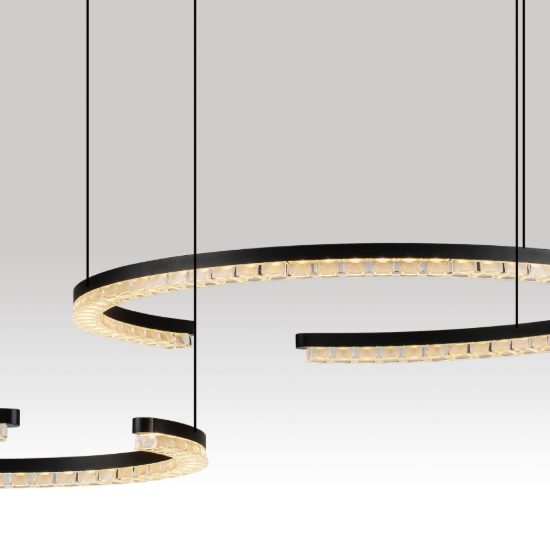 Lampadario a sospensione a due anelli led 49w 3000k dimmerabile per soggiorno nero sabbiato