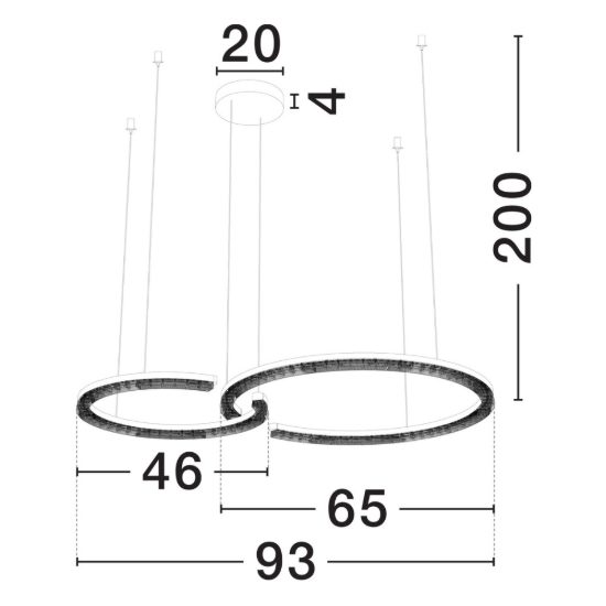Lampadario a sospensione a due anelli led 49w 3000k dimmerabile per soggiorno nero sabbiato