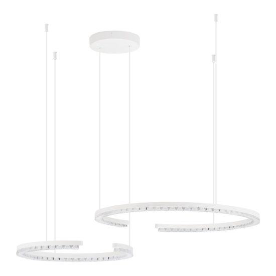 Lampadario a sospensione a due anelli led 49w 3000k dimmerabile per soggiorno bianco sabbiato