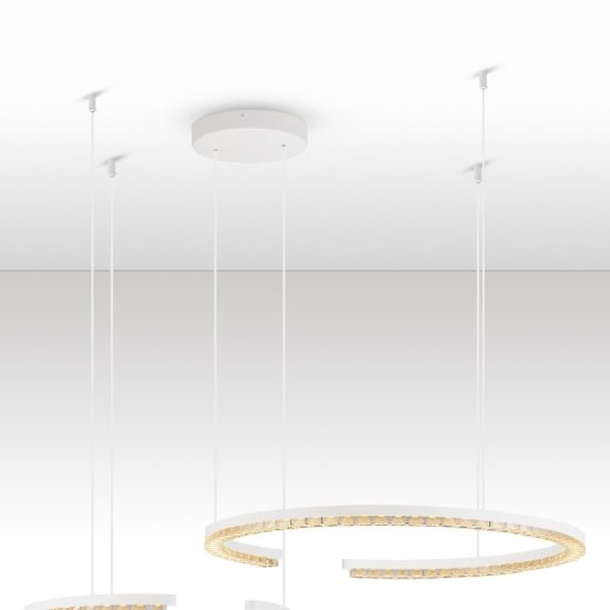 Lampadario a sospensione a due anelli led 49w 3000k dimmerabile per soggiorno bianco sabbiato
