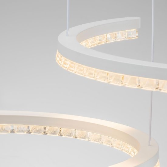 Lampadario a sospensione a due anelli led 49w 3000k dimmerabile per soggiorno bianco sabbiato
