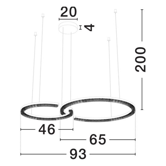 Lampadario a sospensione a due anelli led 49w 3000k dimmerabile per soggiorno bianco sabbiato