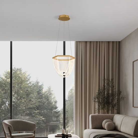 Lampadario a sospensione led 20w 3000k dimmerabile per ingresso contemporaneo oro