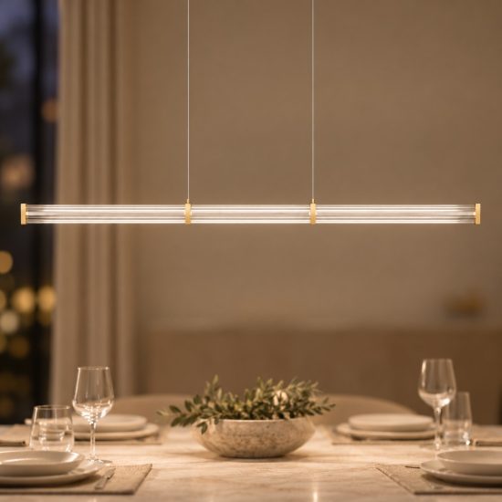 Lampadario a sospensione lineare led 21w 2700k per sala da pranzo trasparente e oro spazzolato