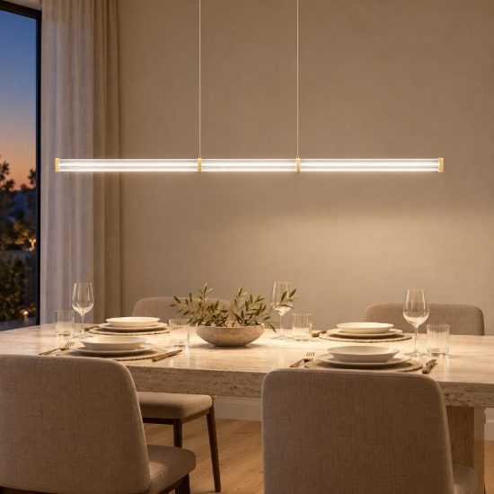 Lampadario a sospensione lineare led 21w 2700k per sala da pranzo trasparente e oro spazzolato