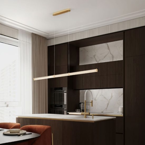 Lampadario a sospensione lineare led 21w 2700k per sala da pranzo trasparente e oro spazzolato