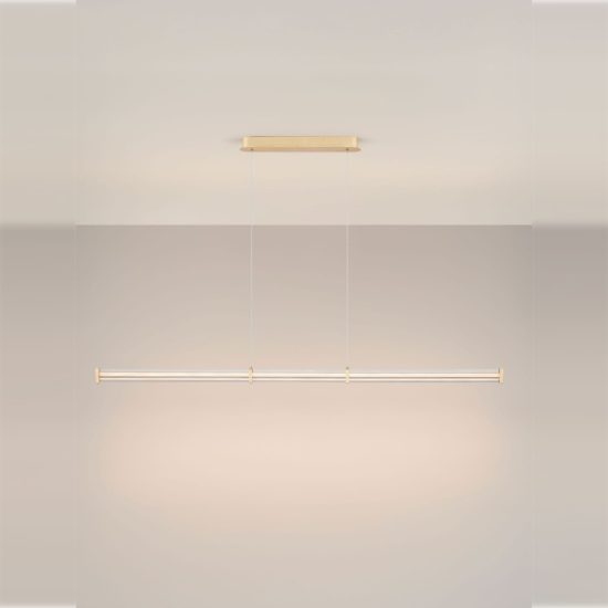Lampadario a sospensione lineare led 21w 2700k per sala da pranzo trasparente e oro spazzolato