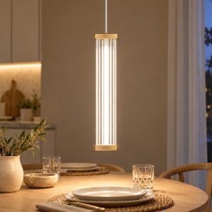 Lampada a sospensione led 6w 2700k dimmerabile per cucina contemporanea trasparente e oro spazzolato