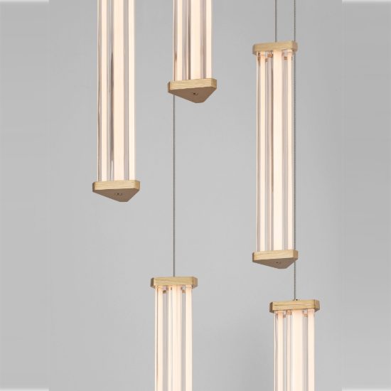 Lampadario a sospensione con 5 pendenti led 21w 2700k per soggiorno trasparente e oro spazzolato