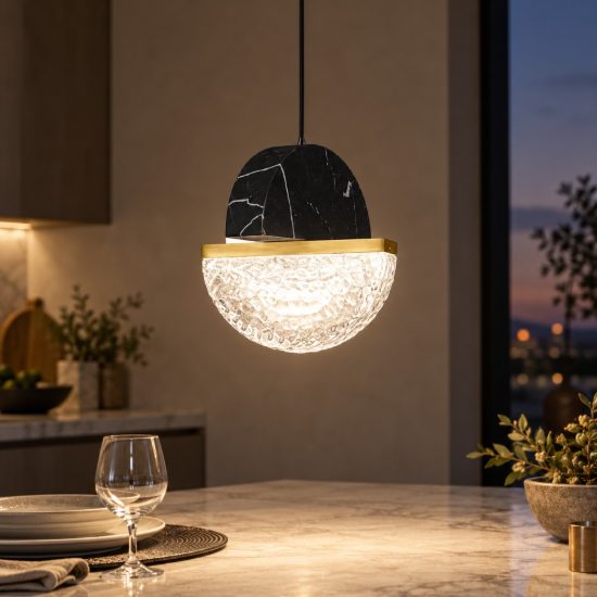 Lampada a sospensione con sfera led 7w 2700k dimmerabile per cucina nero, oro ottone e bianco